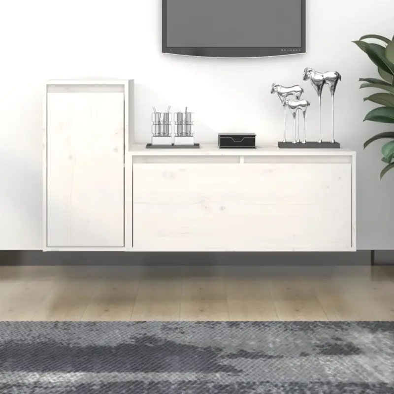 Szafki pod TV, 2 szt., białe, lite drewno sosnowe