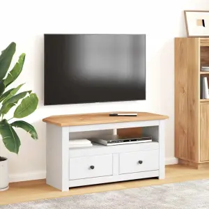 Narożna szafka pod TV, biała, 93x49x49 cm, sosna, seria Panama