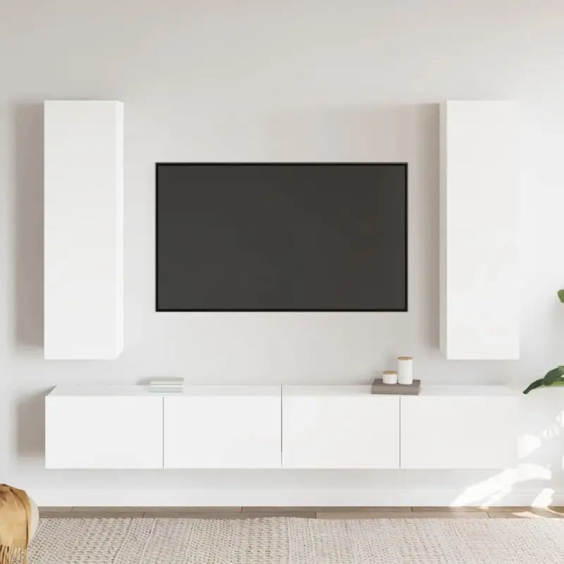 4-cz. zestaw szafek TV, biały, materiał drewnopochodny