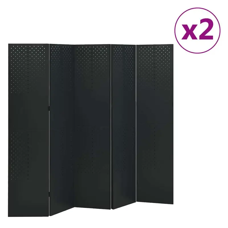 Parawany 5-panelowe, 2 szt., czarne, 200x180 cm, stalowe