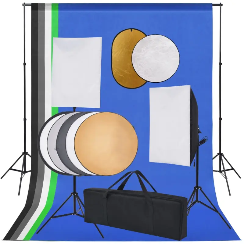 Zestaw studyjny z lampami softbox, tłami i blendami