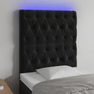 Zagłówek do łóżka z LED, czarny, 80x7x118/128 cm, aksamit