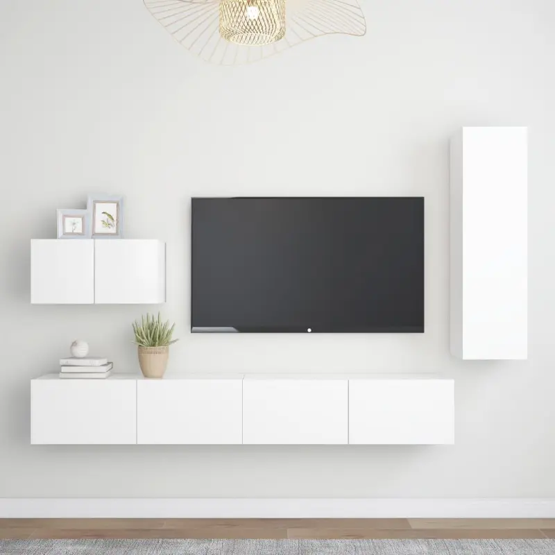 4-cz. zestaw szafek TV, biały, materiał drewnopochodny