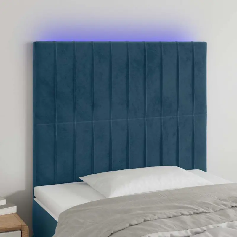 Zagłówek do łóżka z LED, ciemnoniebieski, 100x5x118/128 cm