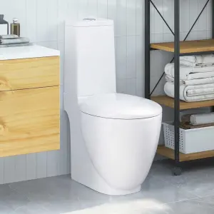Ceramiczna toaleta ze spłuczką, okrągła, odpływ pionowy, biała