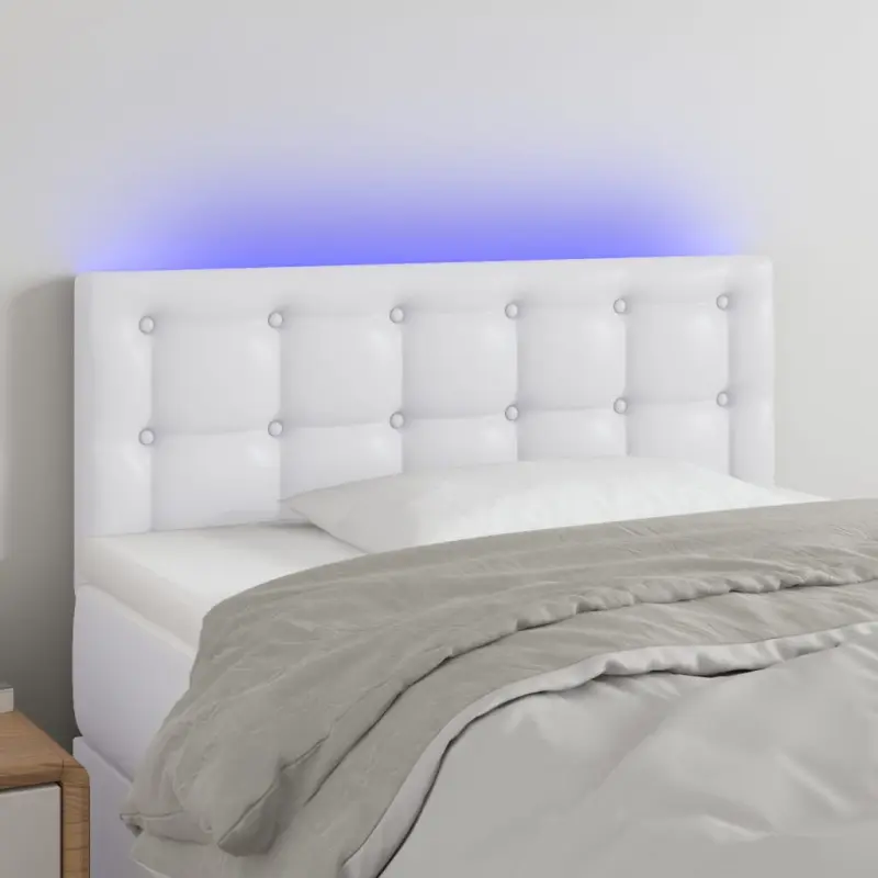 Zagłówek do łóżka z LED, biały, 80x5x78/88 cm, sztuczna skóra