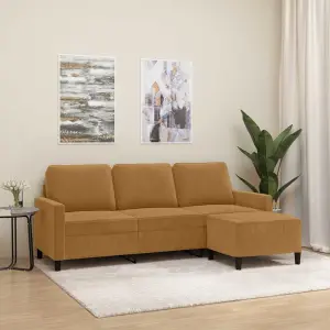 3-osobowa sofa z podnóżkiem, brązowy, 180 cm, aksamit