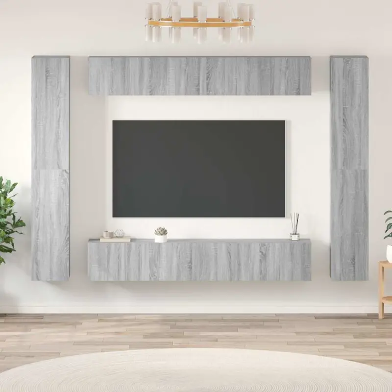 Zestaw 10 szafek TV, szary dąb sonoma, materiał drewnopochodny