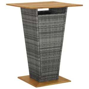 Stolik barowy, szary, 80x80x110 cm, rattan PE i lita akacja