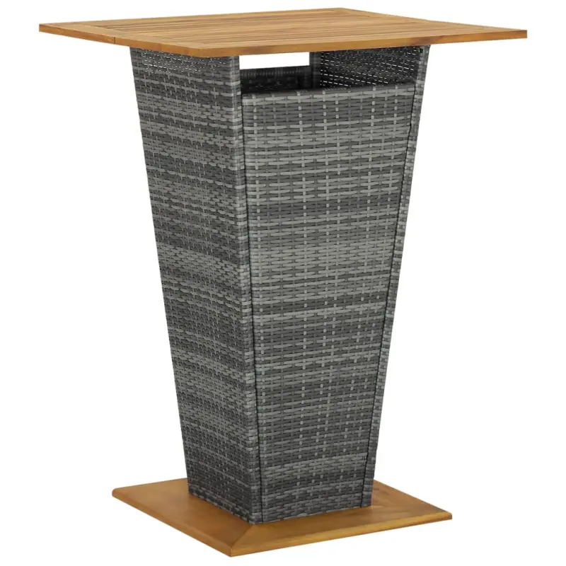 Stolik barowy, szary, 80x80x110 cm, rattan PE i lita akacja