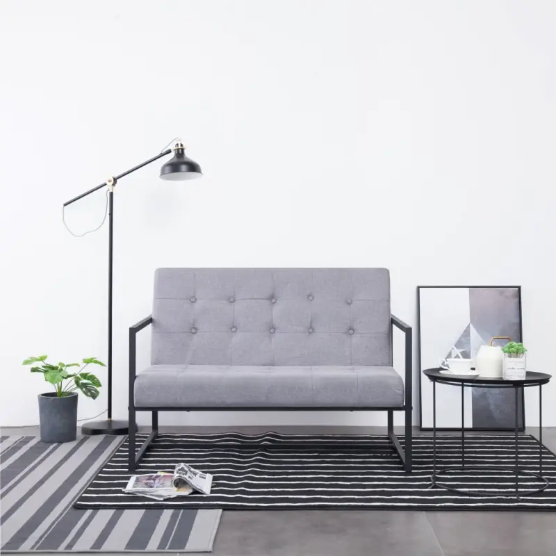 2-osobowa sofa z podłokietnikami, jasnoszara, stal i tkanina