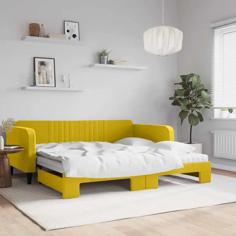 Sofa rozsuwana z materacami, żółta, 100x200 cm, aksamit