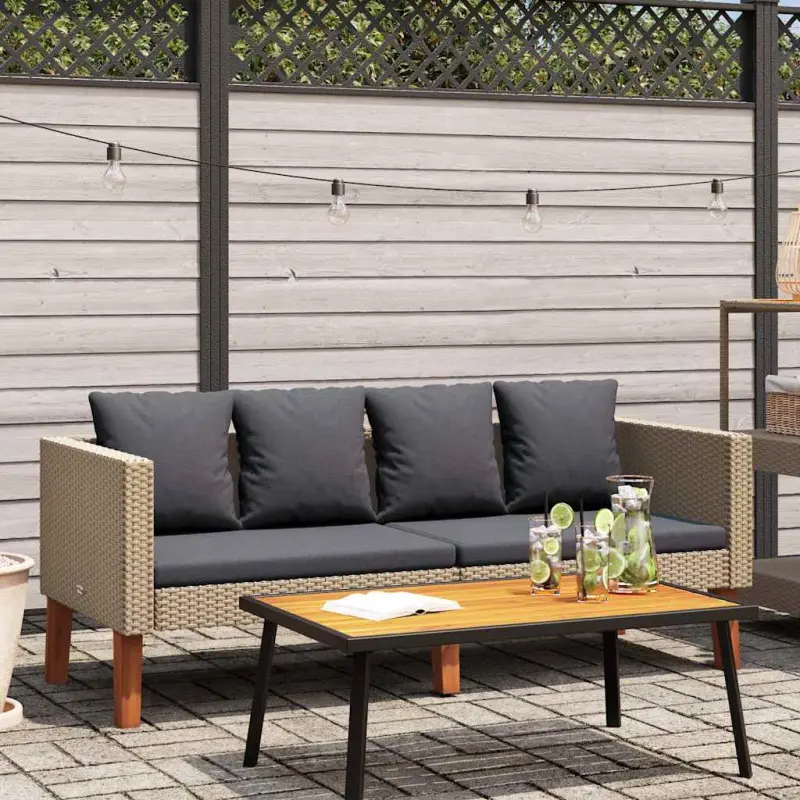 2-osobowa sofa ogrodowa z poduszkami, rattan PE, beż