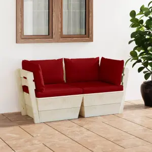 Meble ogrodowe sofa 2-osobowa z palet drewno świerkowe z poduszkami