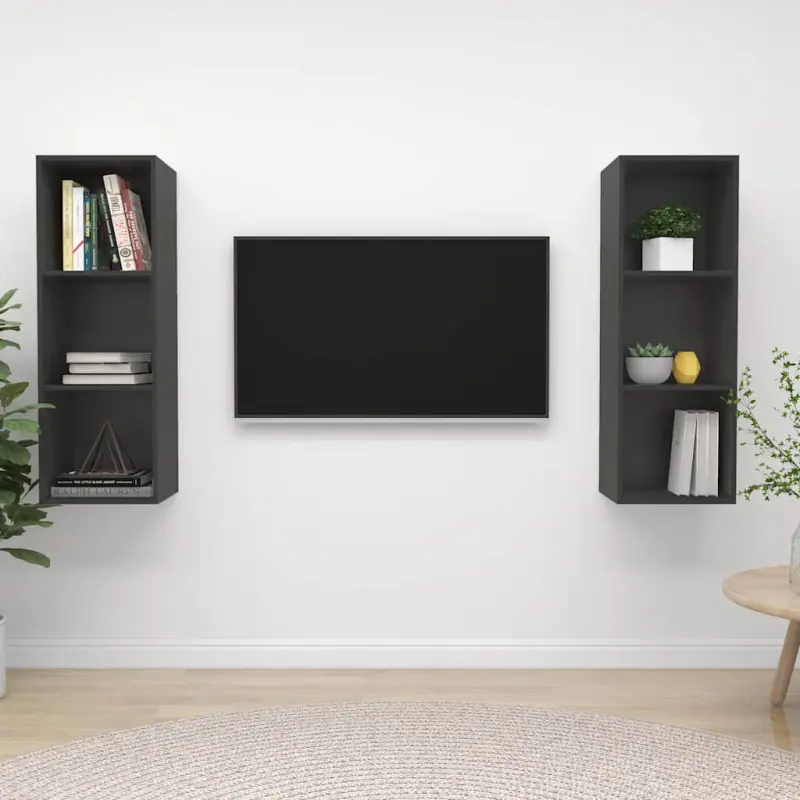 Wiszące szafki TV, 2 szt., szare, płyta wiórowa