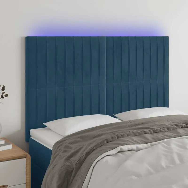 Zagłówek do łóżka z LED ciemnoniebieski, 144x5x118/128 cm