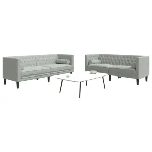 2-cz. wypoczynek Chesterfield z wałkami, jasnoszary, aksamit