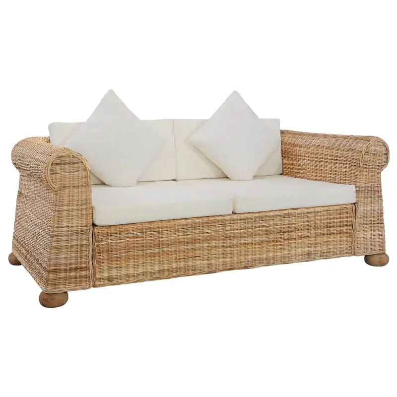 2-osobowa sofa z poduszkami, naturalny rattan