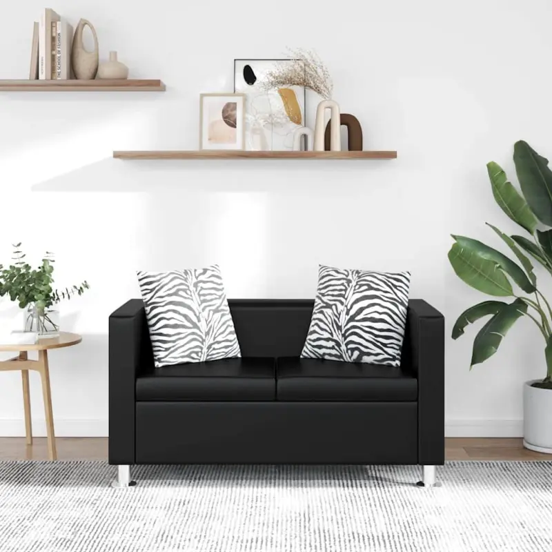 Sofa 2-osobowa ze skóry syntetycznej, czarna