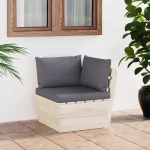 Ogrodowa sofa narożna z palet z poduszkami, impregnowany świerk