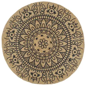 Ręcznie wykonany dywanik, juta, ciemnoniebieski nadruk, 90 cm