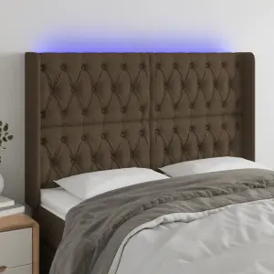 Zagłówek do łóżka z LED ciemnobrązowy 147x16x118/128 cm tkanina