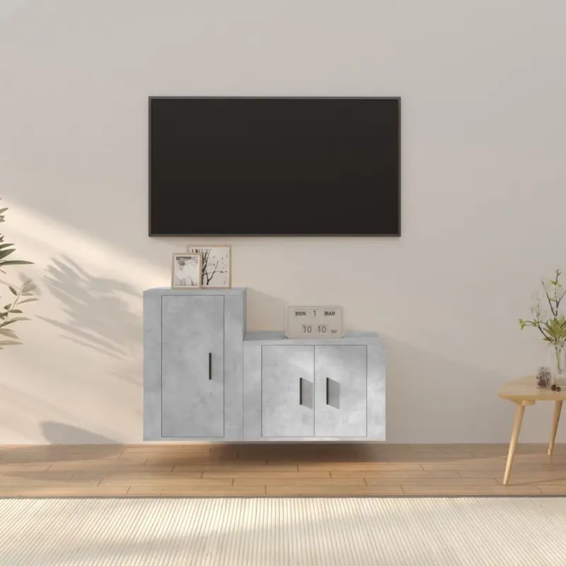 Zestaw 2 szafek TV, szarość betonu, materiał drewnopochodny