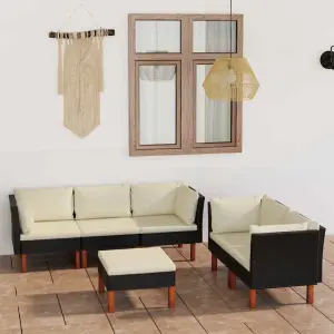 Meble ogrodowe 6-cz. zestaw wypoczynkowy czarny rattan PE z poduszkami