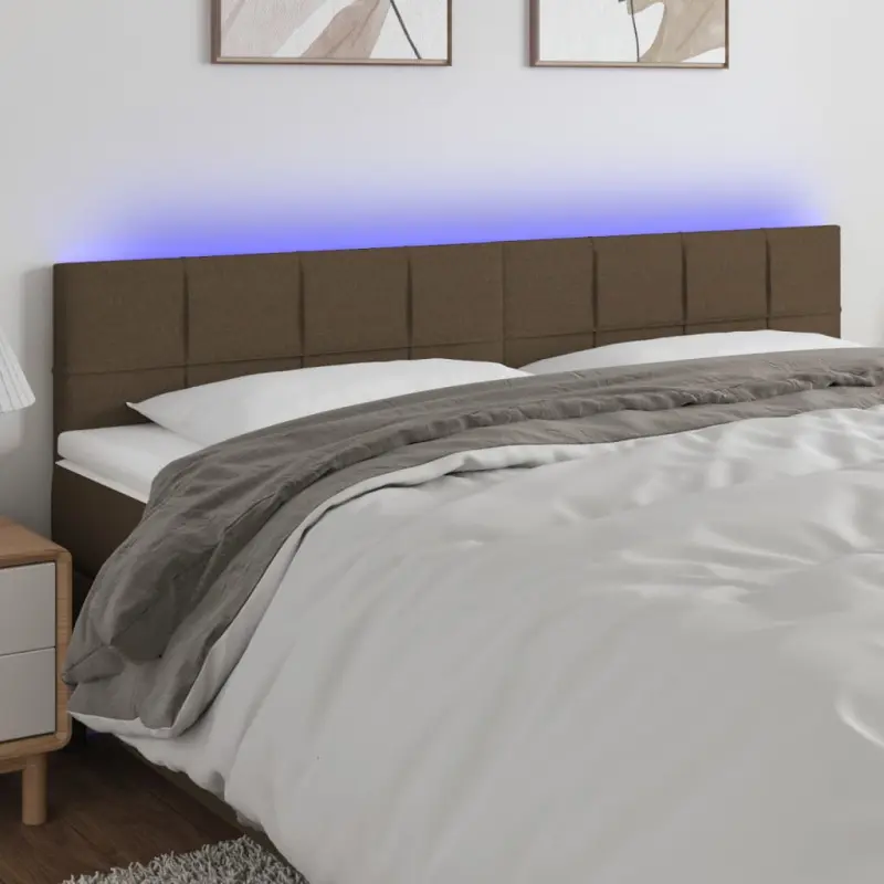 Zagłówek do łóżka z LED, taupe, 200x5x78/88 cm, tkanina