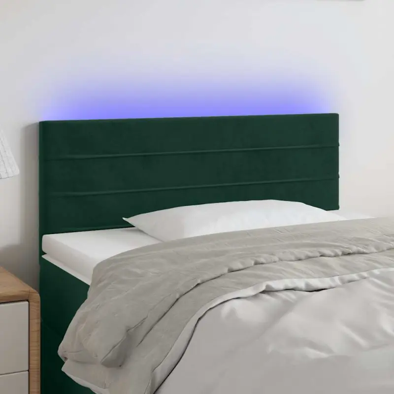 Zagłówek do łóżka z LED, ciemnozielony, 90x5x78/88 cm, aksamit