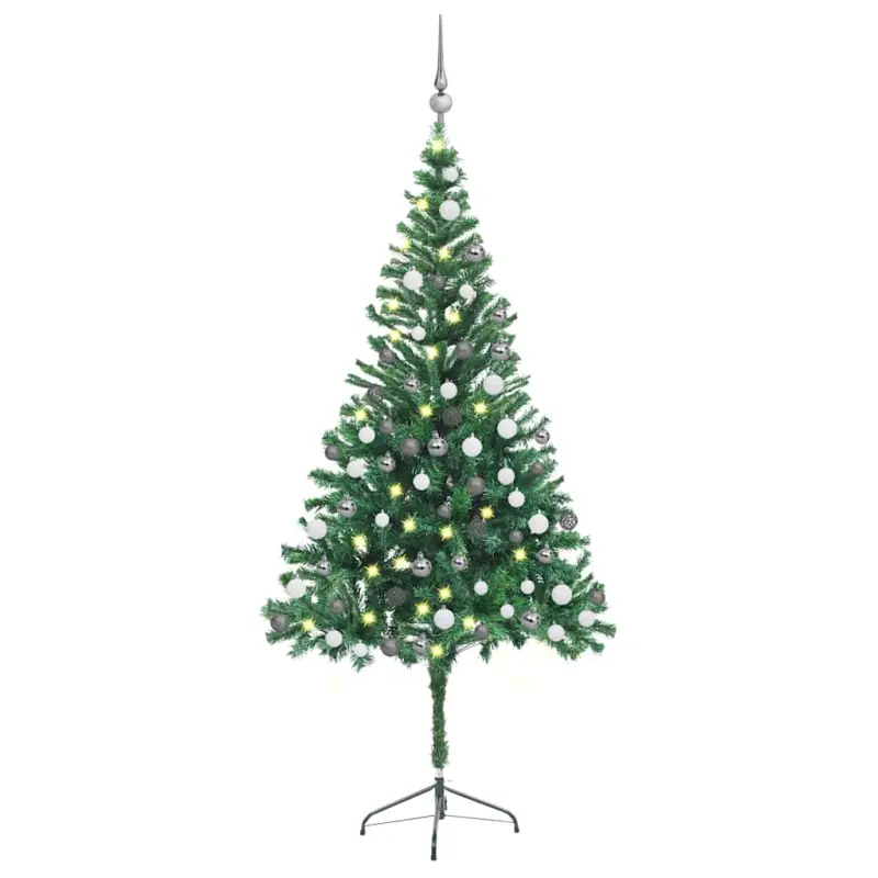 Sztuczna choinka z lampkami i bombkami, 180 cm, 564 gałązki