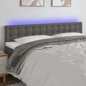 Zagłówek do łóżka z LED, szary, 180x5x78/88 cm, sztuczna skóra