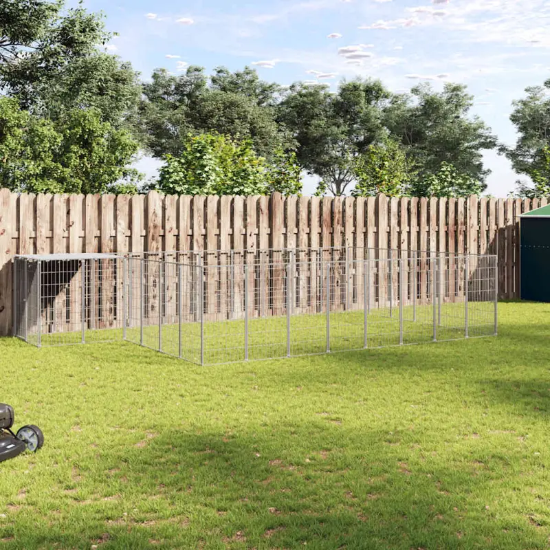 Kojec dla psa, srebrny, 15,73 m², stalowy