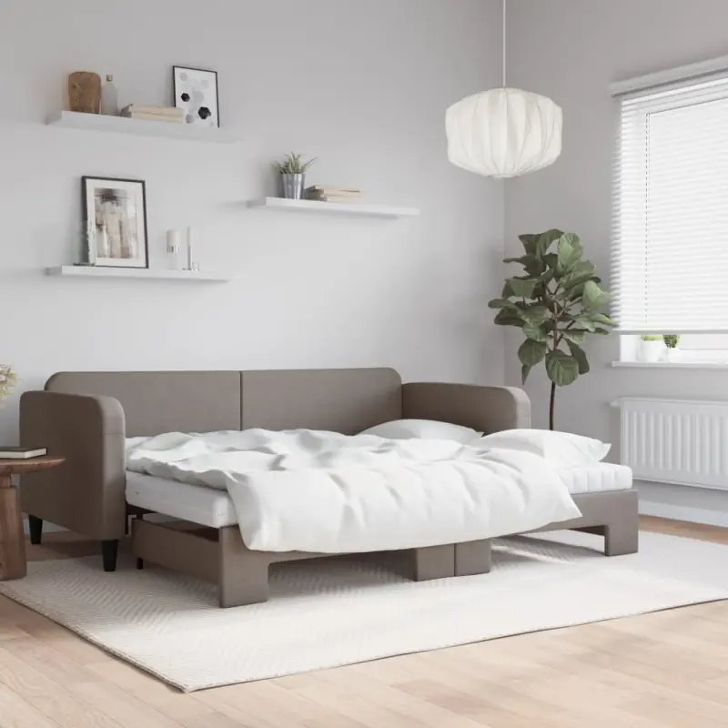 Sofa rozsuwana z materacami, kolor taupe, 90x200 cm, tkanina