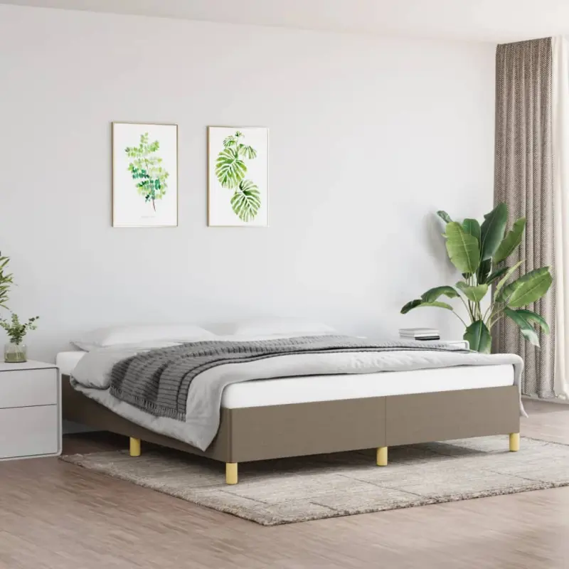 Łóżko kontynentalne, taupe, 160x200 cm, obita tkaniną