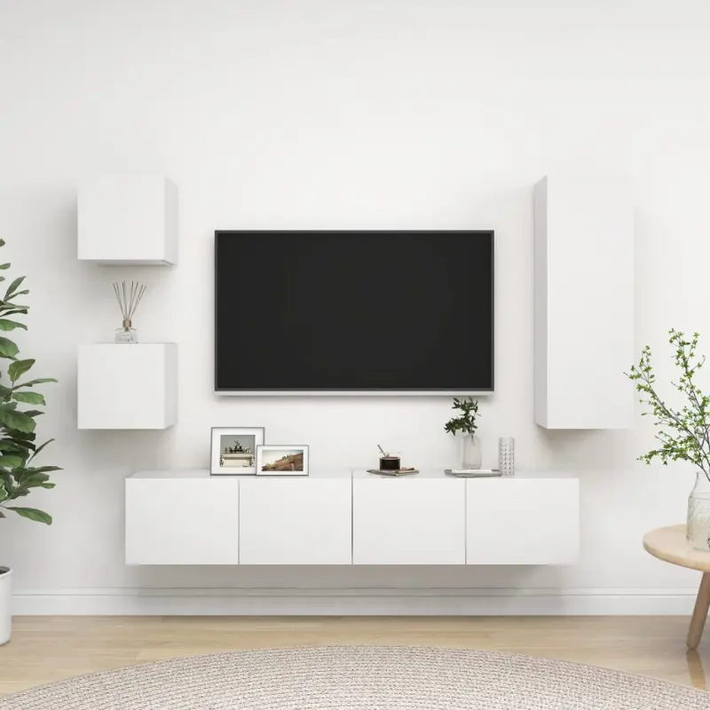 5-cz. zestaw szafek TV, biały, materiał drewnopochodny