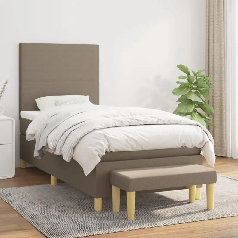 Łóżko kontynentalne z materacem, taupe, tkanina, 100x200 cm