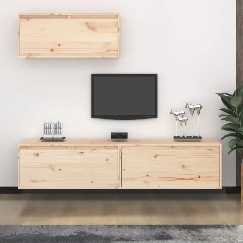 Szafki pod TV, 3 szt., lite drewno sosnowe