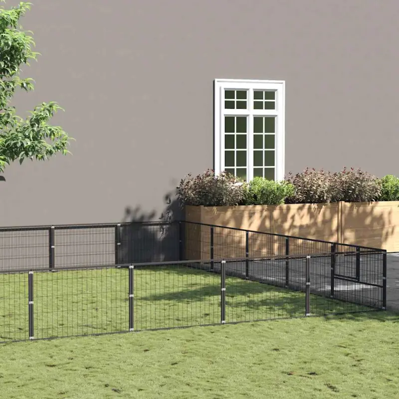Kojec dla psa, czarny, 40 m², stalowy