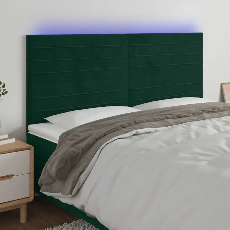 Zagłówek do łóżka z LED, ciemnozielony, 180x5x118/128 cm