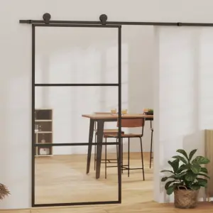 Drzwi przesuwne, szkło ESG i aluminium, 102x205 cm, czarne