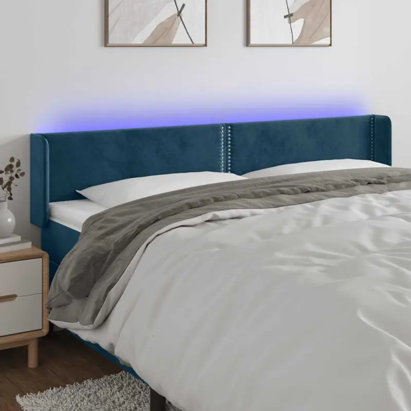 Zagłówek do łóżka z LED ciemnoniebieski 163x16x78/88 cm aksamit