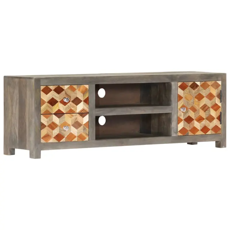 Szafka pod TV, szara, 120x30x40 cm, lite drewno mango