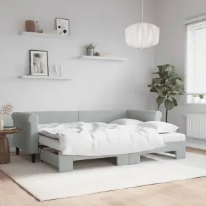 Sofa rozsuwana z materacami, jasnoszara, 80x200 cm, aksamit