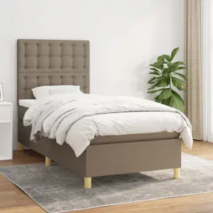 Łóżko kontynentalne z materacem, taupe, tkanina, 90x200 cm
