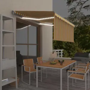 Ręcznie zwijana markiza z zasłoną i LED, 3x2,5 m, żółto-biała