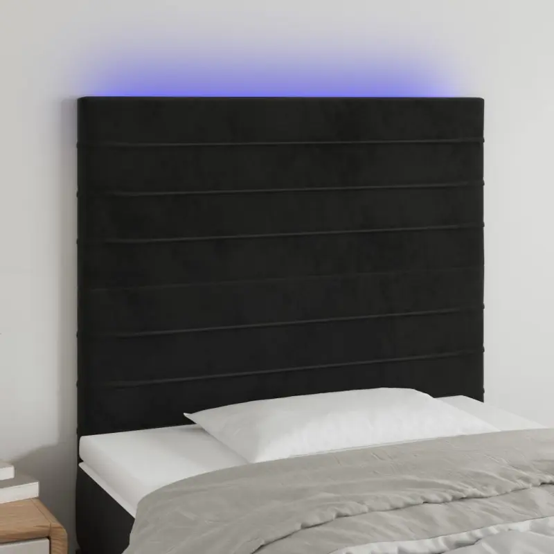 Zagłówek do łóżka z LED, czarny, 100x5x118/128 cm, aksamit