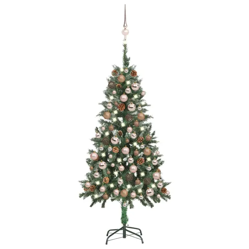 Sztuczna choinka z lampkami, bombkami i szyszkami, 150 cm