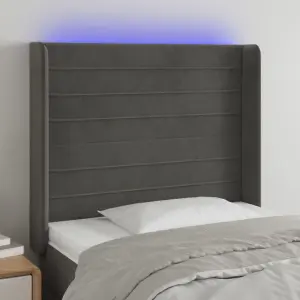 Zagłówek do łóżka z LED, ciemnoszary, 103x16x118/128cm, aksamit