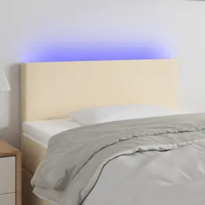 Zagłówek do łóżka z LED, kremowy, 90x5x78/88 cm, tkanina